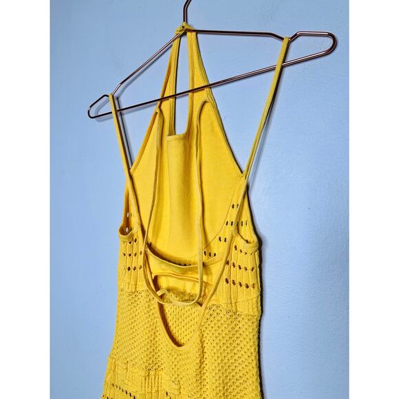 ESTEBAN CORTAZAR x RTR Yellow Knit Sweater Sleeveless Crochet Midi Dress Size XS - Picture 8 of 14